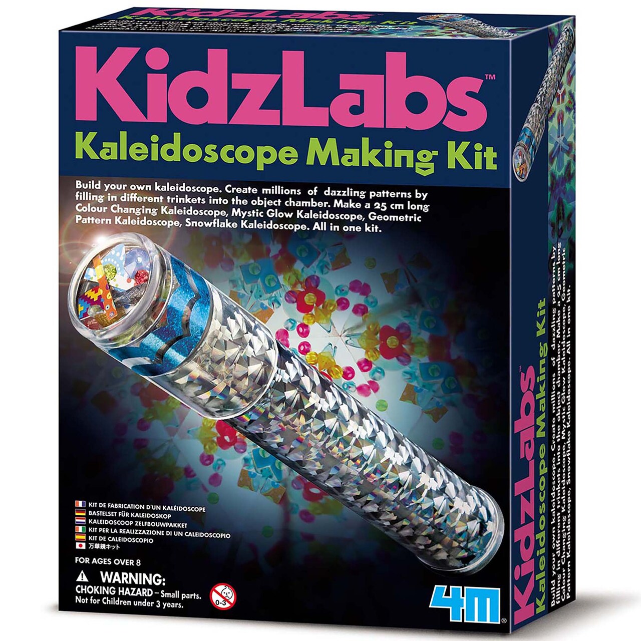 4M: KidzLabs: Kaleidoscope Making Kit - DIY 9.8" Optical Light Physics Toy, Mystic Glow, Colorful Geometric Patterns, All-In-1 STEM Craft Set, Kids 8+